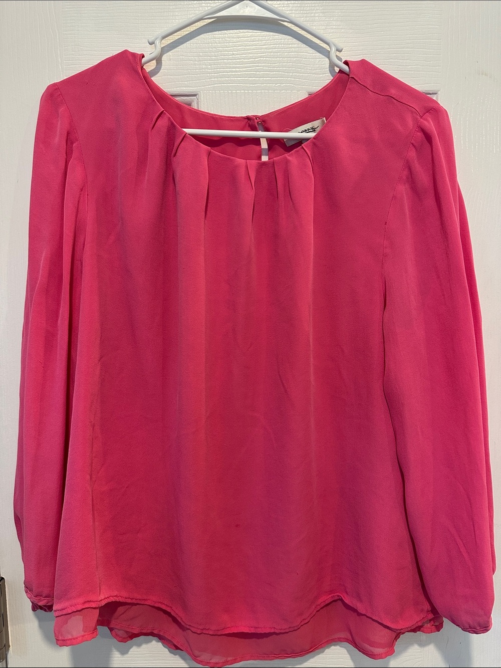 J. Crew Hot Pink Long-Sleeve Pleated Neck Blouse